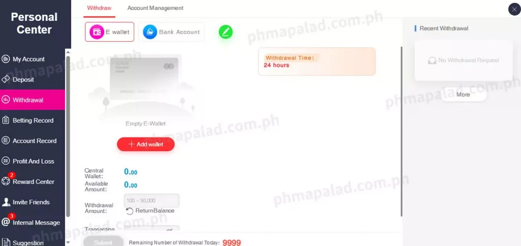 phmapalad withdraw